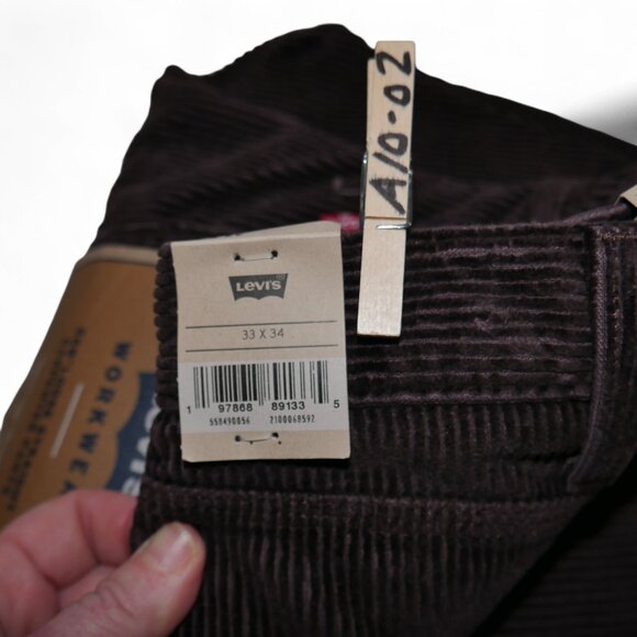 Levis 568 Loose Fit Corduroy Carpenter Pants Mens 33x34 Brown Y2K Skater Utility - Picture 9 of 14